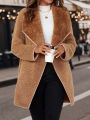 Waterfall Collar Contrast Binding Open Front Teddy Coat