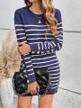 SHEIN Frenchy Button-embellished Striped Sweater Dress Without Belt