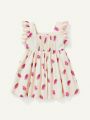 Cozy Cub Baby Girl'S Strawberry Patterned Sleeveless Dress With Ruffled Hem And Cinched Waist
