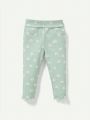 Cozy Cub Baby Girls' Floral Pattern Soft Knitted Footed Pants With Wave Edge Trim 2pcs/Set