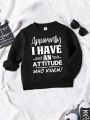 Young Girl Slogan Graphic Thermal Lined Pullover