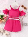 Baby Girl Butterfly Bowknot Off Shoulder Top And Shorts Set