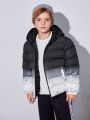 SHEIN Kids EVRYDAY Boys' Thick Hooded Padded Coat With Gradient Color Design, Casual Style