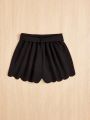 SHEIN Kids FANZEY Girls' Knit Solid Color Scalloped Hem Wide Leg Elegant Shorts