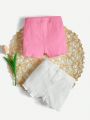 SHEIN Newborn Baby 2pcs Solid Lettuce Trim Shorts