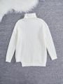 SHEIN Girls Turtleneck Button Detail Drop Shoulder Sweater