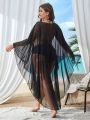 SHEIN Swim Basics Plus Size Sheer Mesh Batwing Sleeve Cover Up