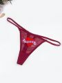 Women's Sexy Lace Underwear Cartoon Heart Pattern Thongs With Thin Strap And Breathable Fabric