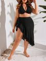 SHEIN Swim Vcay Plus Size Tie-Knot Side, Ruffle Trim Cover Up Dress