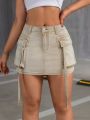 SHEIN ICON Vintage Style Utility Denim Skirt