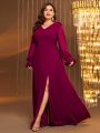 Plus Flounce Sleeve Split Thigh Chiffon Bridesmaid Dress