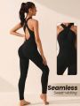 SHEIN Leisure Women's Backless Crisscross Sports Jumpsuit