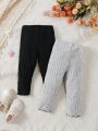 2pcs Baby Girls' Pants Set For Autumn And Winter