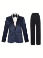 Teenage Boys' Jacquard Blazer And Elastic Waistband Gentleman Suit Pants