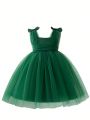 Toddler Girls' Mesh Party Dress With Bow Decoration