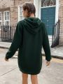 Letter Graphic Kangaroo Pocket Drop Shoulder Drawstring Hoodie Dress