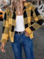 Buffalo Plaid Pattern Drop Shoulder Zipper Teddy Cardigan