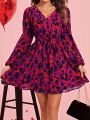 SHEIN Clasi Valentine's Day Full Print Lantern Sleeve Dress