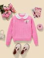 SHEIN X Cardcaptor Sakura Tween Girls Long Sleeve Sweater With Doll Collar, Heart & Patched Detail