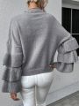 SHEIN Essnce Mock Neck Layer Sleeve Ruffle Trim Sweater