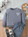 Toddler Girls' Long Sleeve Sweatshirt And Sweatpants Set With Heart Pattern