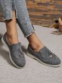 Slip-on Loafers Flat Shoes In Grey With Strap Decoration