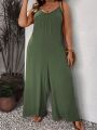 SHEIN VCAY Plus Size Solid Color Wide Leg Jumpsuit With Spaghetti Strap