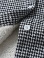 SHEIN Kids FANZEY Young Boy Houndstooth Print Teddy Lined Hooded Coat