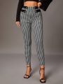 SHEIN Tall Button Decoration Houndstooth Print Skinny Pants