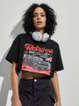 Forever 21 Women's Retro Car Printed Cropped T-Shirt