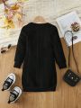 Young Girl Letter Graphic Cable Knit Dress