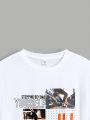 SHEIN Teen Boys' Street Style Casual Letter Printed T-Shirt With Woven Label Short Set