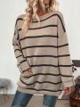 SHEIN LUNE Striped Pattern Drop Shoulder Pocket Patched Sweater