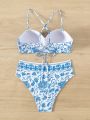 SHEIN DD+ Ladies' Printed Swimsuit Set With Regular Cut