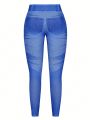 Plus Size Women's Faux Denim Printed Leggings