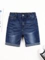 Tween Boys' Elastic Waist Water Washed Denim Shorts