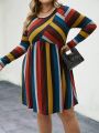 SHEIN CURVE+ Plus Size Women's Striped Long Sleeve Dress