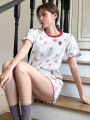 DAZY Women's Cute & Sweet Strawberry Patterned Home Wear Set