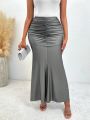 SHEIN Slayr Solid Color Pleated Fishtail Skirt