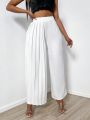 SHEIN SXY Women's Solid Color Wide-leg Pants With Loose Fit And Folded Pleats For Casual Wear