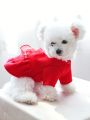 1pc Pet Clothes With Rhinestone Bow Knot Dress For Dogs And Cats, Autumn And Winter New Year Apparel