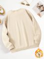 1pc Fashionable Casual Round Neck Sweatshirt With Letter Print And Fleece Lining For Teenage Girls