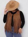 SHEIN CURVE+ Plus Fringe Trim Open Front Vest Jacket