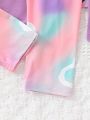 3pcs/Set Young Girls' Comfortable Tie Dye Heart & Butterfly Print Leggings With Elastic Waist, Suitable For Spring And Autumn