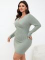 SHEIN Frenchy Ladies' Slim Fit Plus Size Color Block Knit Dress