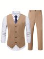 Extended Sizes Men Plus 1pc Button Front Waistcoat & 1pc Suit Pants