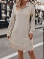 Quarter Zip Ribbed Knit Tee Dress