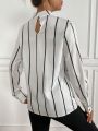 SHEIN Privé Women's Striped Shirt With Lace Collar