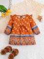 Infant Girls' Vintage Brown Patterned Dress