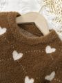 Toddler Girls' Cashmere Love Heart Peach Princess Sweater Dress For Winter